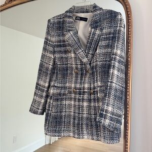 Zara Women's Navy and Cream tweeted Blazer